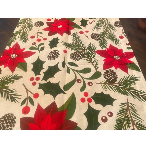 Christmas Table Runner Red Holiday Decorative Cloth Poinsettia Decor Decoration - Picture 4 of 10